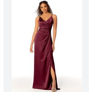 Morilee 21761 Silky Satin‎ Slit Bridesmaid Dress Maxi Burgandy